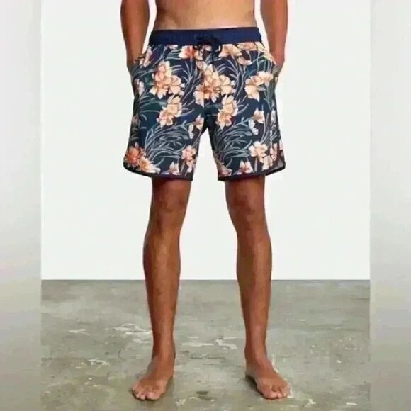 RVCA Board Shorts Men's 2XL Navy Marine Floral Swimwear Beachwear Summer NWOT - Picture 1 of 7